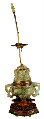 Lot 3557 - Chinese Gilt-Metal Mounted Green Quartz...