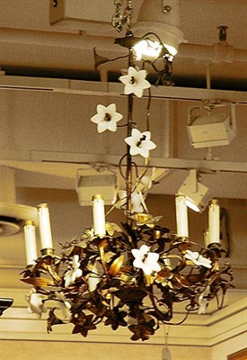 Lot 317 - Patinated-Metal and White Ceramic Floral...