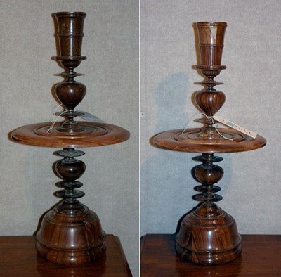 Lot 346 - Pair of Turned Lignum Vitae Candlesticks...
