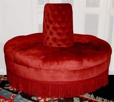 Lot 1140 - Red Velvet Upholstered Circular Conversation...