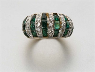 Lot 2484 - Gold, Platinum, Diamond and Cabochon Simulated Emerald Bombe Ring