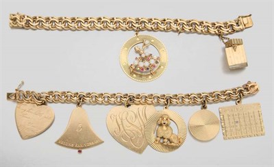 Lot 2744 - Two Gold Charm Bracelets