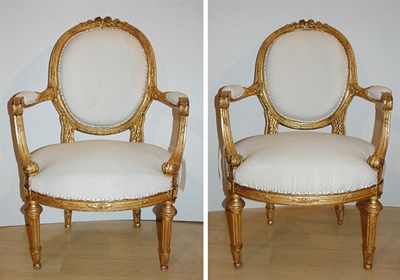 Lot 1562 - Pair of Louis XVI Style Gilt-Wood Fauteuils