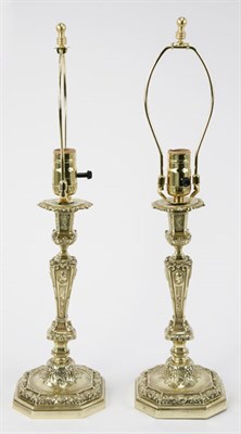 Lot 1263 - Pair of Regence Style Brass Candlesticks Each...