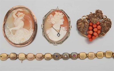 Lot 2747 - Group of Antique Jewelry and Two Shell Cameo Brooches