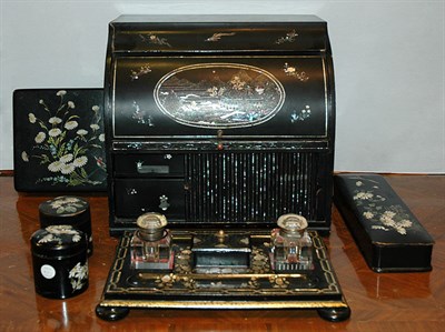 Lot 1498 - Group of Victorian Style Abalone Inlaid Black...
