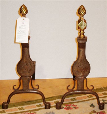 Lot 462 - Pair of Georgian Style Brass and Iron Andirons...