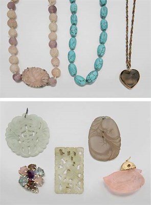Lot 2760 - Group of Bead Jewelry and Three Jade Disks