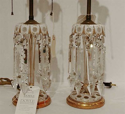 Lot 451 - Pair of White Cut to Clear Glass Lustres Each...
