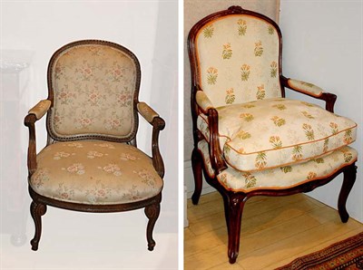 Lot 524 - Two Louis XV Style Carved Walnut Fauteuils