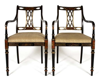 Lot 488 - Pair of Regency Style Polychrome Black Painted...