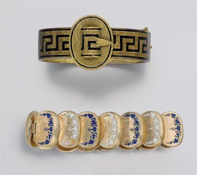 Lot 3 - Antique Gold and Enamel Bracelet and Bangle
