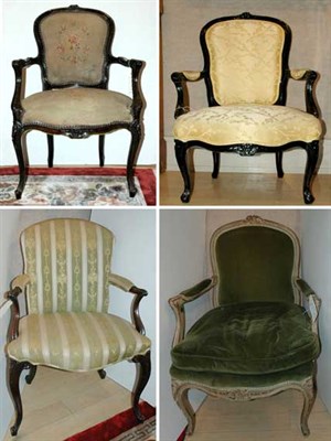 Lot 1484 - Group of Four Louis XV Style Painted Fauteuils