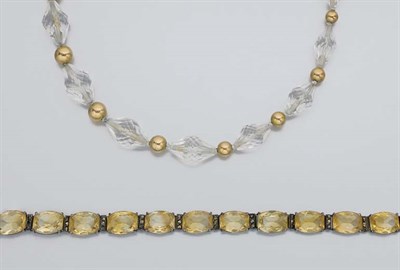 Lot 12 - Faceted Rock Crystal and Gold Bead Necklace and Citrine Bracelet