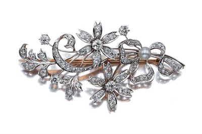 Lot 573 - Diamond and Pearl Flower Brooch