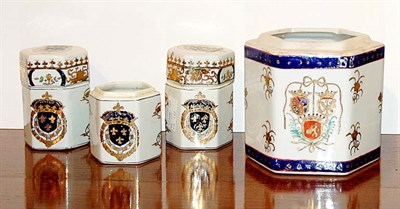 Lot 1302 - Four Chinese Export Porcelain Covered Jars...