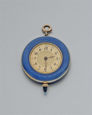 Lot 22 - Gold and Blue Guilloche Enamel Pendant-Watch