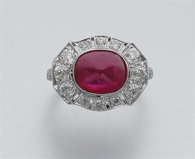 Lot 110 - Cabochon Ruby and Diamond Ring