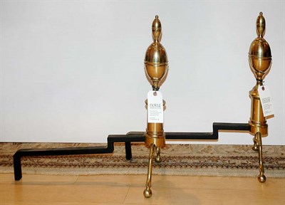 Lot 1228 - Pair of Georgian Style Brass Andirons Height...