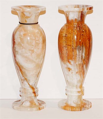 Lot 1572 - Pair of Carved Sardonyx Urns Height 12 inches.