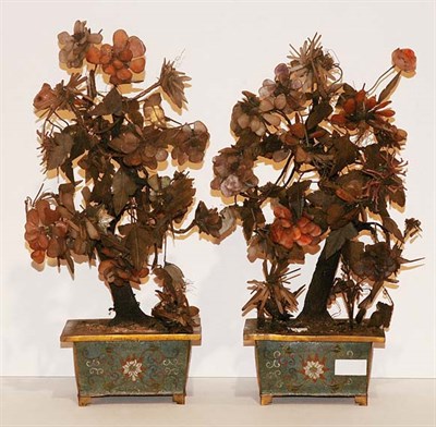 Lot 1236 - Pair of Chinese Carved Hardstone Bouquets in...