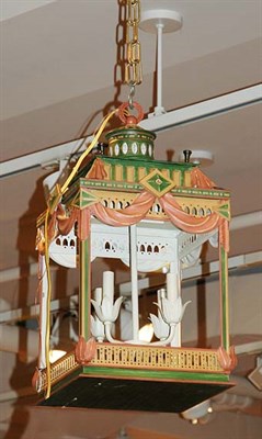 Lot 1469 - Tole Four-Light Hall Lantern Height 26 inches,...