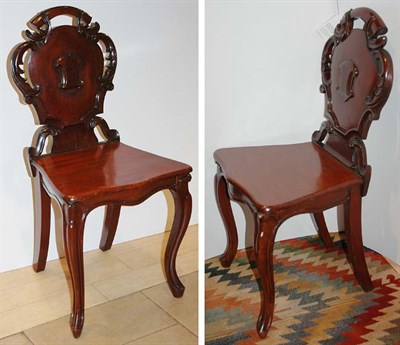 Lot 1493 - Pair of Victorian Style Carved Walnut Hall Chairs