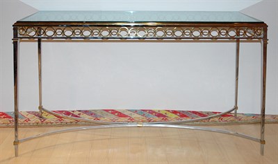 Lot 1324 - Neoclassical Style Glass Top Chrome and Brass...