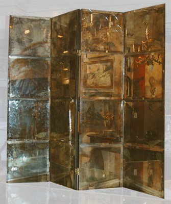 Lot 1599 - Beveled Mirror Four-Panel Screen Height 7 feet...