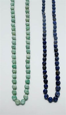 Lot 2676 - Jade Bead Necklace and Lapis Bead Necklace