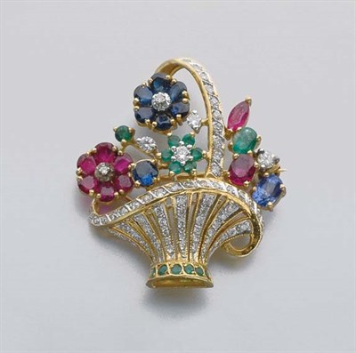 Lot 285 - Gold, Gem-Set and Diamond Basket Brooch