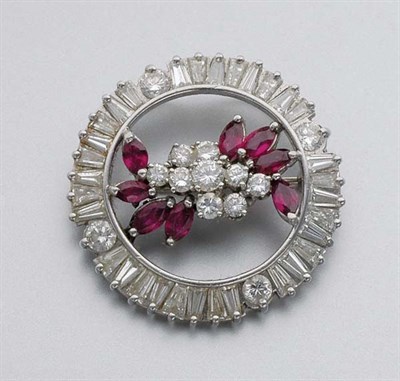 Lot 402 - Diamond and Ruby Circle Pendant-Brooch