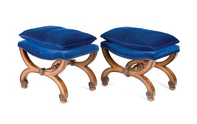 Lot 3084 - Pair of Louis XVI Style Mahogany Stools Each...