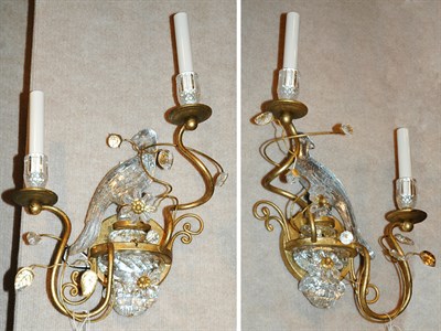 Lot 3610 - Pair of Molded Glass and Gilt-Metal Bird-Form...