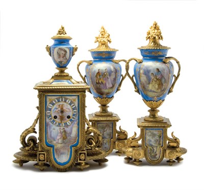 Lot 3229 - Sevres Style Porcelain and Gilt-Bronze Clock...