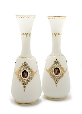 Lot 3565 - Pair of Gilt Decorated Opaline Glass Vases...