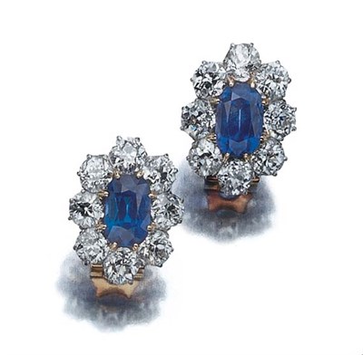 Lot 572 - Pair of Sapphire and Diamond Earrings