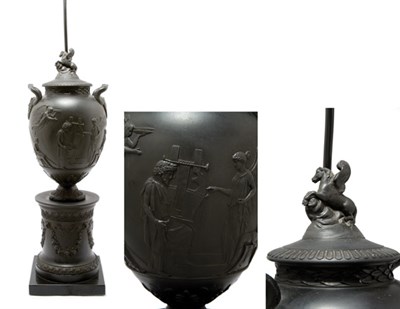Lot 3376 - Wedgwood Black Jasper Ware Covered Vase...