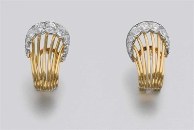 Lot 74 - Pair of Gold, Platinum and Diamond Earrings