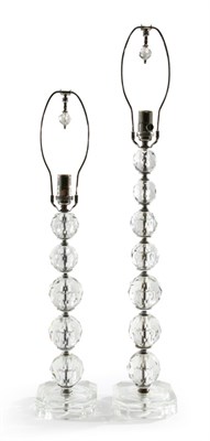 Lot 3230 - Two Art Deco Style Cut Glass Lamps Each...