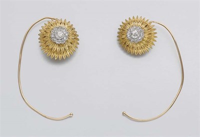 Lot 343 - Pair of Gold, Platinum and Diamond Flower Earrings