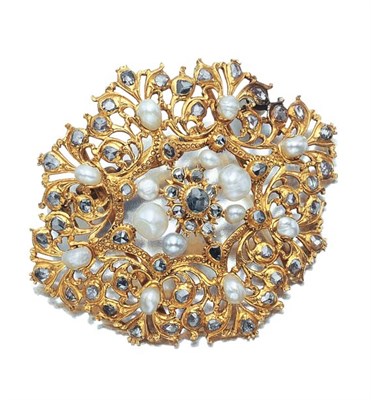 Lot 477 - Indian Gold, Pearl and Diamond Slide-Brooch