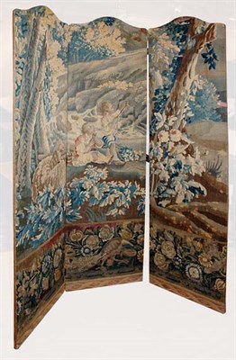 Lot 1607 - Verdure Tapestry Mounted Three-Panel Screen...
