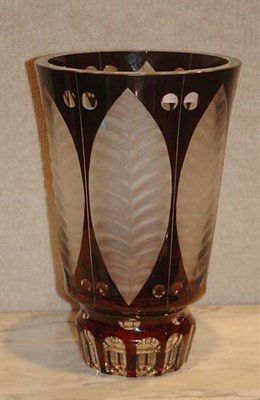 Lot 1568 - Glaskunst Claret Cut to Clear Glass Vase...