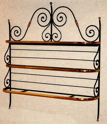 Lot 1214 - Brass and Iron Three-Tier Hanging Shelf Height...