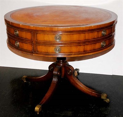 Lot 1127 - Regency Style Leather Top Mahogany Drum Table...