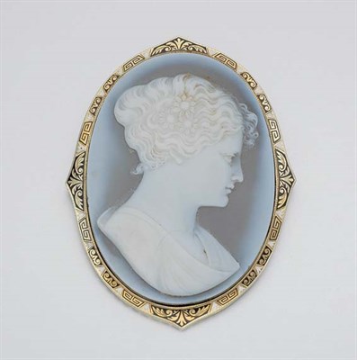 Lot 216 - Gold, Hardstone Cameo and Enamel Pendant-Brooch
