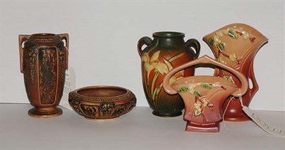 Lot 1591 - Group of Ten Roseville Brown Pottery Table...