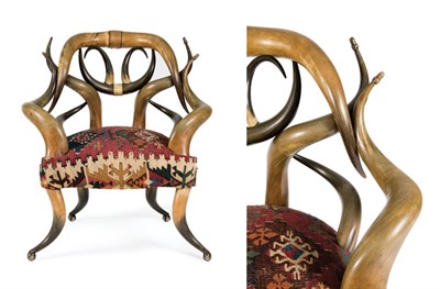 Lot 3548 - American Horn Armchair With a kilim...