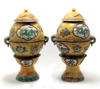 Lot 184 - Pair of Chinese Glazed Porcelain Covered Urns...